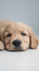 cute puppy lying on white background, exuding calmness and charm