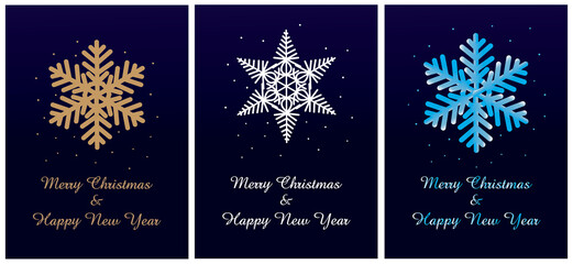 Set of Christmas cards with Snowflake symbols, Merry Christmas & Happy new year greeting cards design PNG