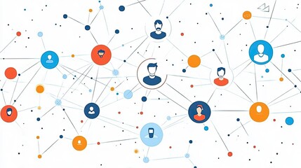 Network connection visualization; people icons interconnected.
