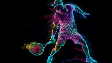 Colorful Silhouette of Male Tennis Player in Motion