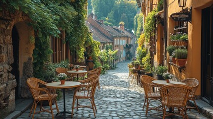 Obraz premium Charming Street Cafe in European City