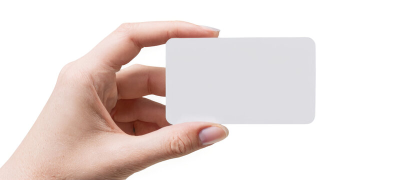 Hand holding blank white business card is positioned Male