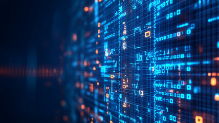 Obraz premium Digital abstract background with glowing blue and orange data patterns