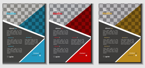 Modern flyer design vector template design set with blue geometric shapes , magenta, red and yellow color. marketing, business proposal, promotion , advertise , Corporate business flyer template 