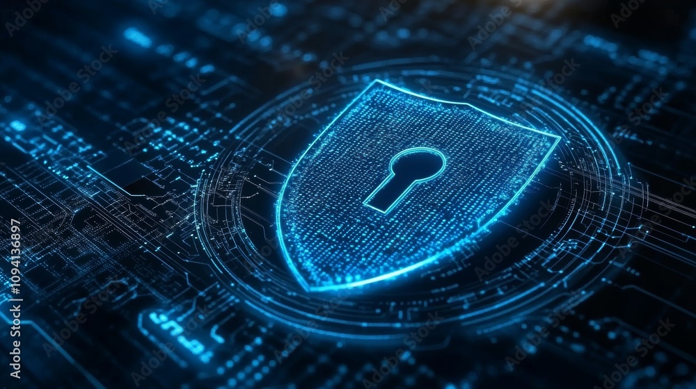 Aufkleber cybersecurity shield protecting encrypted data and secure access in digital protection system