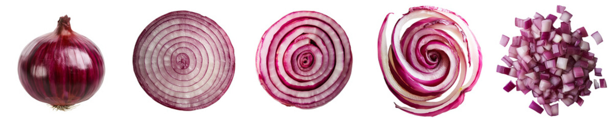 Set of a red Onion, isolated on a transparent background.