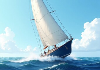 Fototapeta premium Majestic sailing vessel navigating through vibrant ocean waters under a clear blue sky