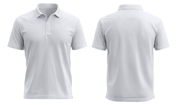 Two front back views white polo shirt