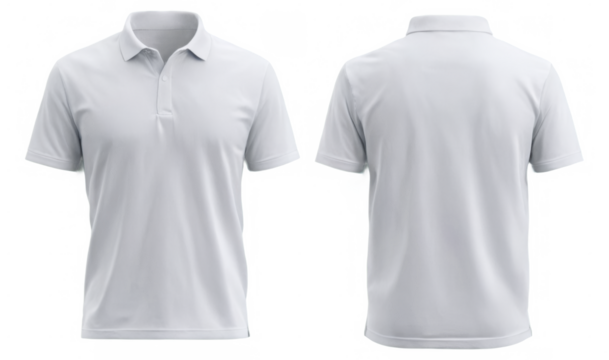 Two front back views white polo shirt