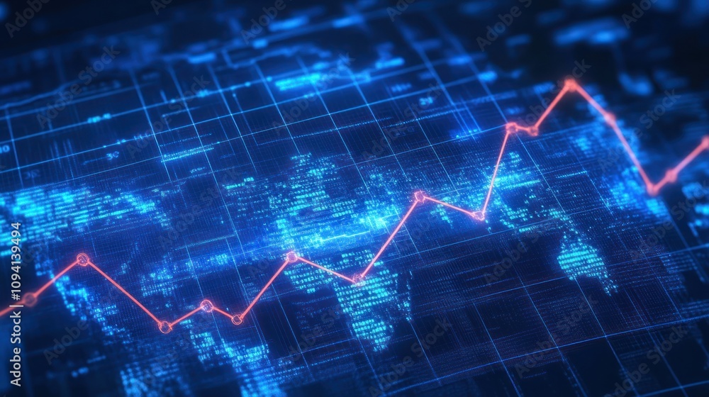 Poster a digital graph showcasing data trends against a tech-inspired background.