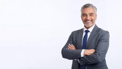 笑顔で腕を組むビジネスマン