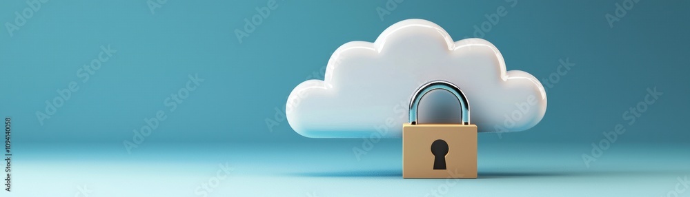 Poster a cloud with a padlock symbolizes cloud security and data protection in a digital environment.
