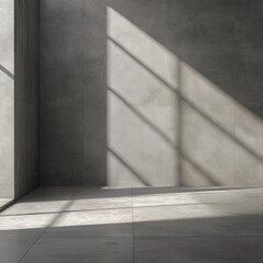 Minimalist gray interior with geometric light and shadow play
