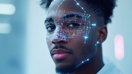 A healthcare worker scanning a patientâ€™s face for verification using advanced facial recognition software