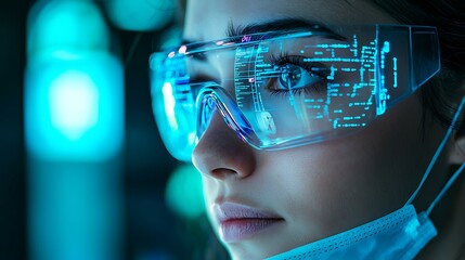 A healthcare worker scanning a patientâ€™s face for verification using advanced facial recognition software