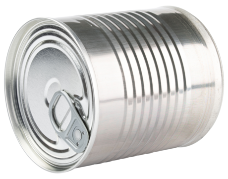Can. Food sealed can. Steel and tin cans. Canned food. Metal container. Preserving can. Conserved product. Condensed milk, soup, fish, drink. Food Store. Object on isolated background