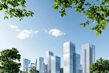 Fototapeta premium Sustainable Finance Visualization in Eco-Friendly Financial District with Green Architecture