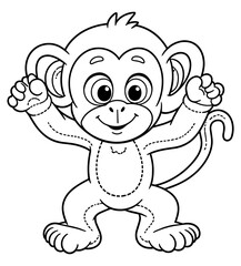 A black and white drawing of a monkey