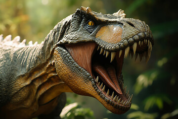 Obraz premium A close up of a dinosaur with its mouth open showing its teeth