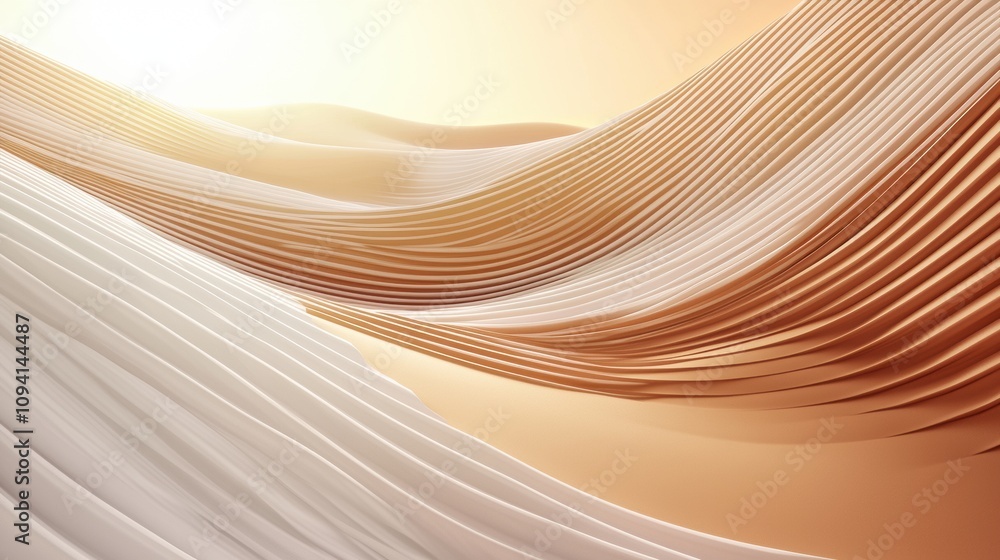 Poster Ethereal Luminous Waves with Flowing Ribbons in a Soft Gradient, Creating a Serene and Dreamlike Atmosphere for Futuristic Design Concepts