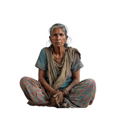 Elderly Woman Holding a Potato in India on Transparent Background