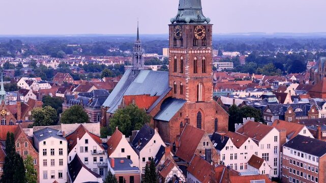 L&uuml;beck, Germany  Old Town Flyover in Summer