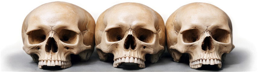 Obraz premium Three human skulls different sizes shapes are arranged Set of skulls