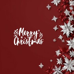 Red Christmas Card with Snowflakes - Winter Holiday  for Merry Christmas and Happy New Year Greeting Card Design