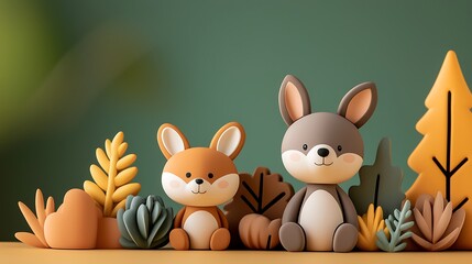 Art Toy Adorable Clay Animal Figurines in Autumnal Setting