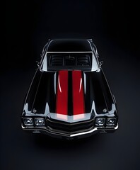 Iconic Black 1973 Muscle Car with Bold Red Stripes