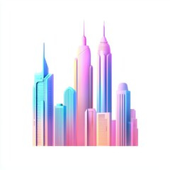 Obraz premium A vibrant, stylized skyline featuring tall buildings in pastel colors, showcasing a modern urban landscape.