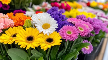 Vibrant Colorful Bouquet Gerbera Daisies, Sunflowers, and More
