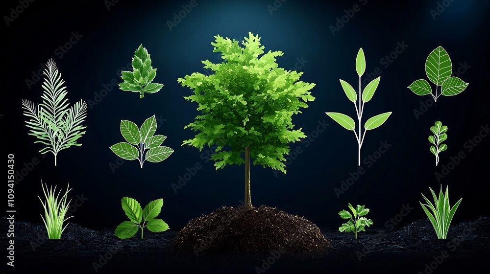 Aufkleber outline icon collection focusing on tree growth nature conservation and environmental sustainability