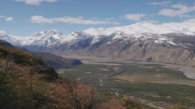 an afternoon zoom in shot of the las vueltas river valley at los glaciares national park of patagonian argentina