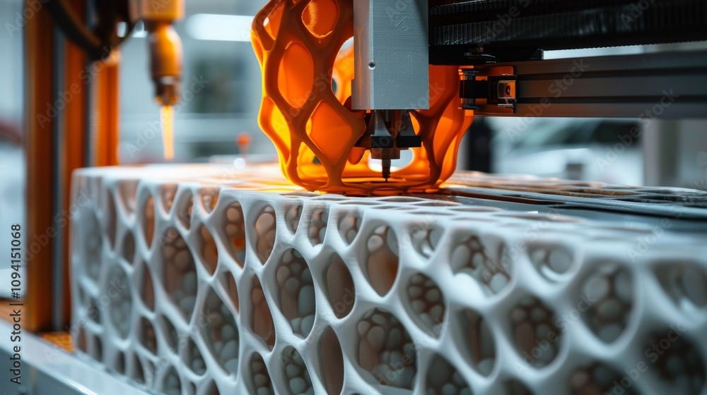 Poster the 3d printer creating a unique and intricate design for a building facade showcasing its versatili