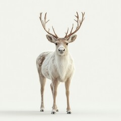 Obraz premium A realistic rendering of a reindeer standing against a plain background.