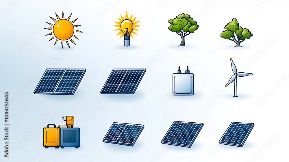 Aufkleber a set of 15 minimalist icons focused on solar energy production featuring symbols for solar panels i