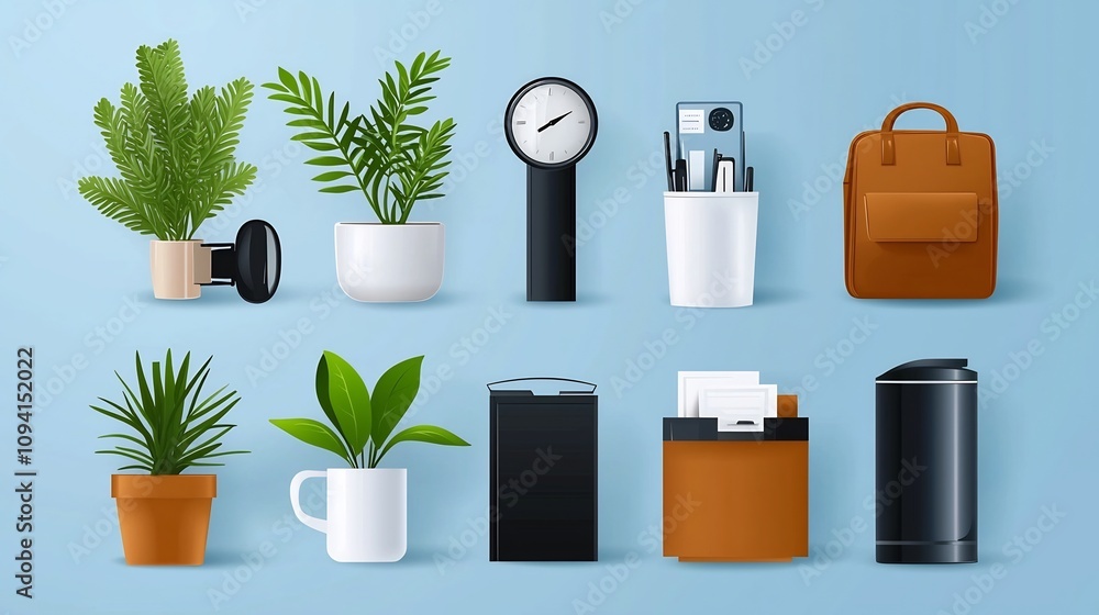 Poster collection of 15 minimalist outline icons for reception services including counter information desk 
