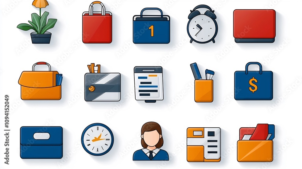 Poster Set of 15 simple line style icons depicting various hotel reception concepts such as reservation guest check in and cashier services
