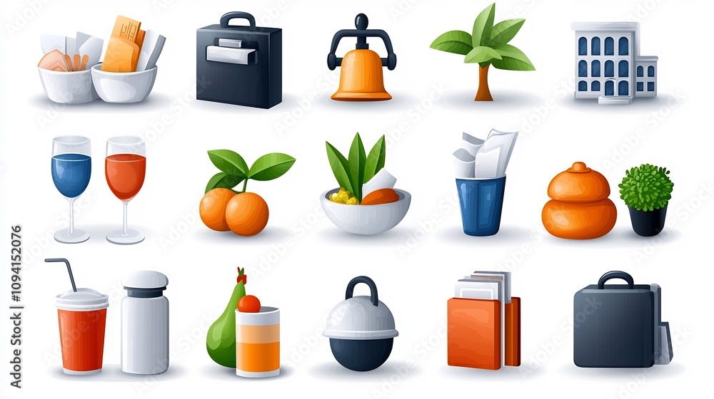 Leinwandbilder featuring a set of 15 linear icons representing various reception desk themes such as receptionist h