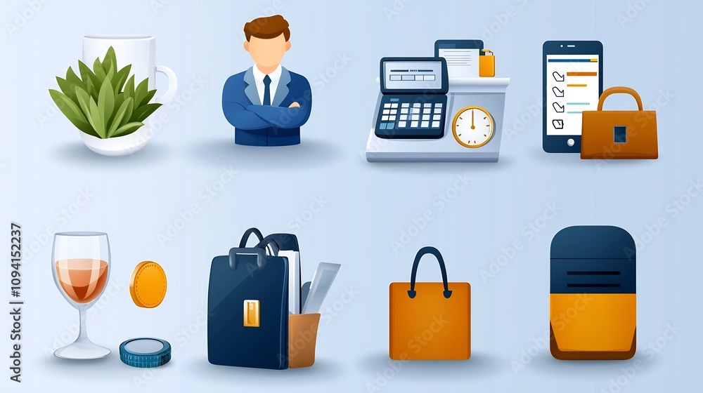 Fototapete sleek and minimalist hotel reception icons highlighting key service components like counters guest c