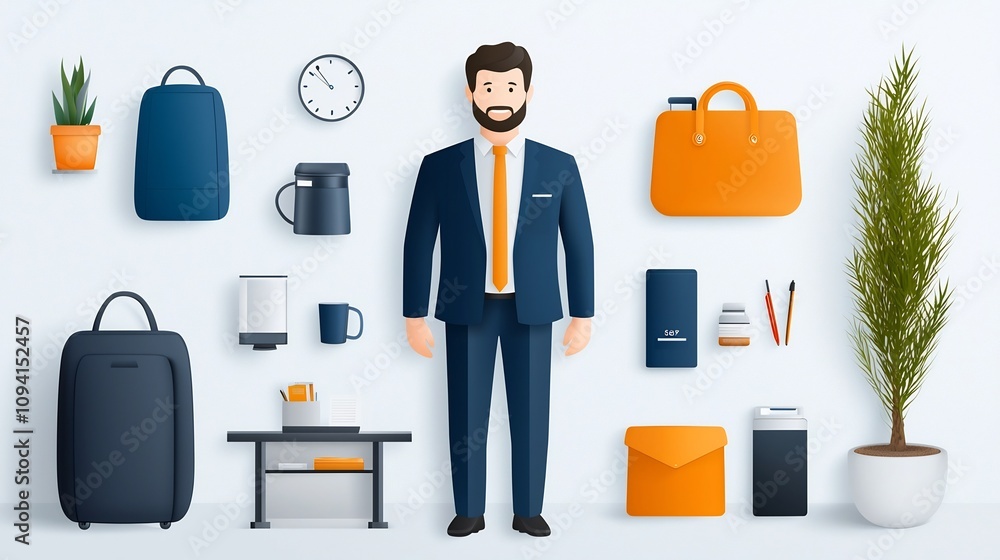 Poster a collection of minimalist icons depicting various professional elements and interactions associated