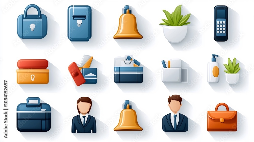 Aufkleber set of 15 clean linear icons featuring essential reception desk services such as receptionist hotel 