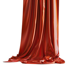 red theater curtain that dropped down as a straight line. Background for inserting text, empty spaces. Isolated on transparent background, png