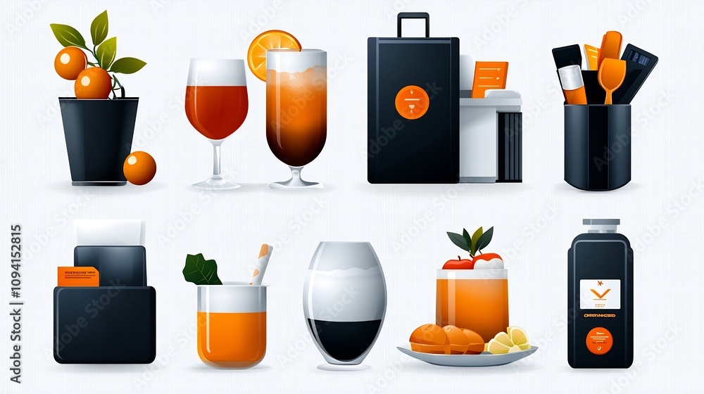Aufkleber collection of professional line icons showcasing various reception and hotel counter client check in