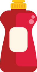 Red plastic detergent bottle with a yellow cap and blank white label is standing upright