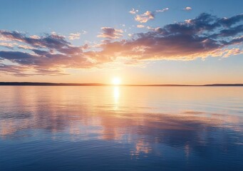 Obraz premium Sunset Serenity with Calm Water Reflection and Beautiful Sky