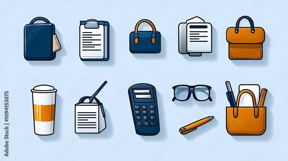 Poster collection of 15 detailed outline icons representing various reception desk activities such as hotel