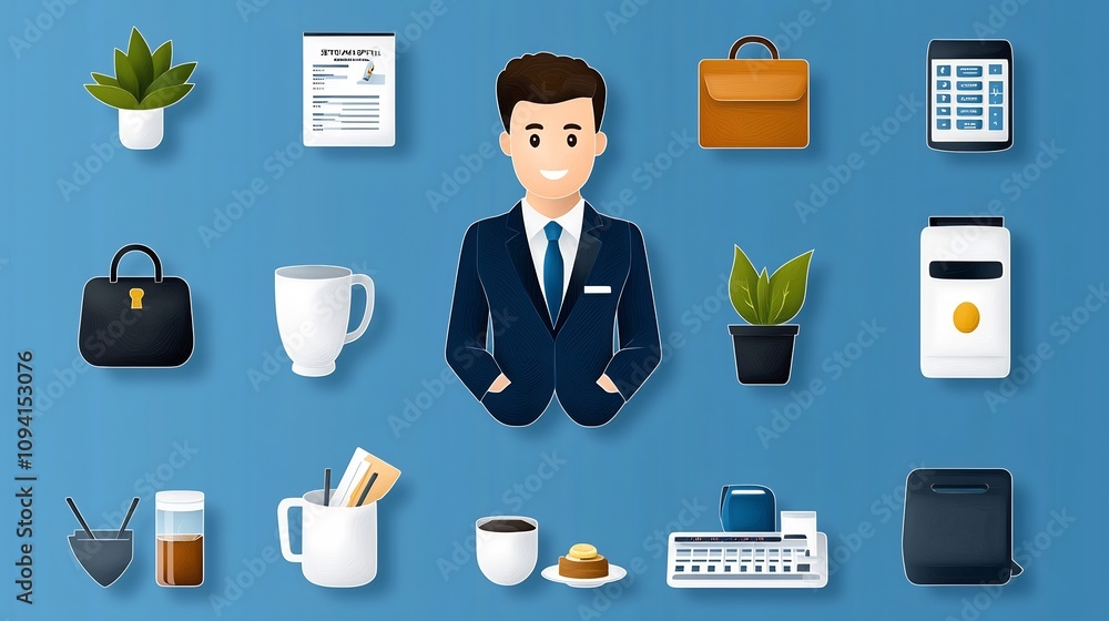 Aufkleber detailed outline icons depicting various reception desk activities such as hotel assistance and cust