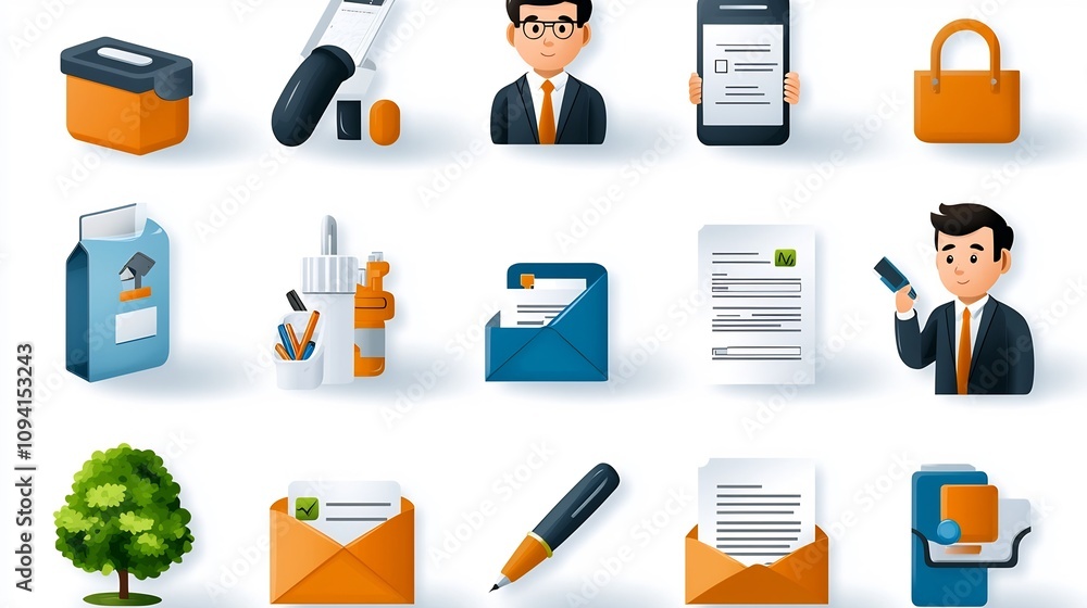 Poster Minimalist set of 15 thin line style icons representing various activities such as form creation data entry and document editing in a clean modern design